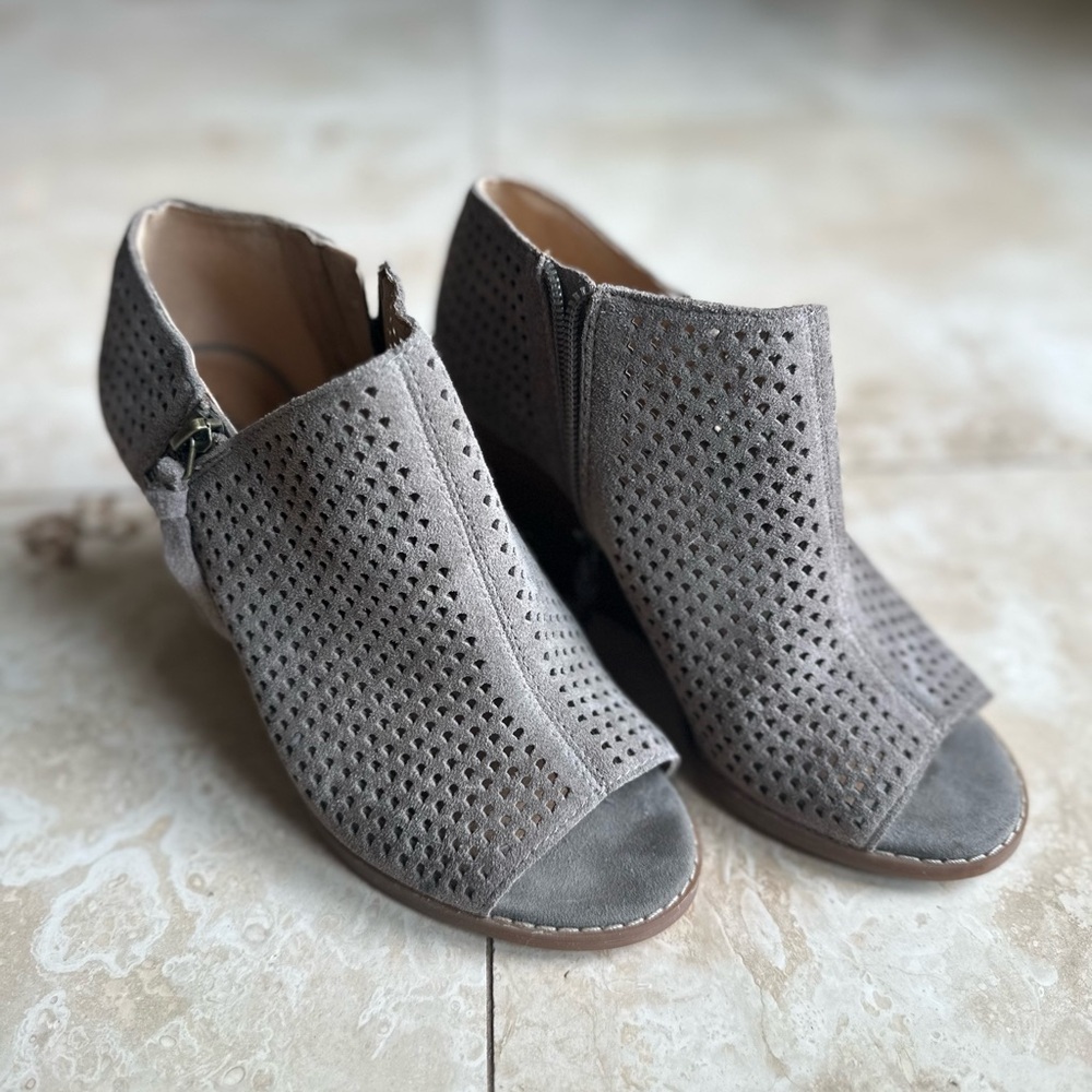Lucky Brand Grey Suede Perforated Wedge Booties
